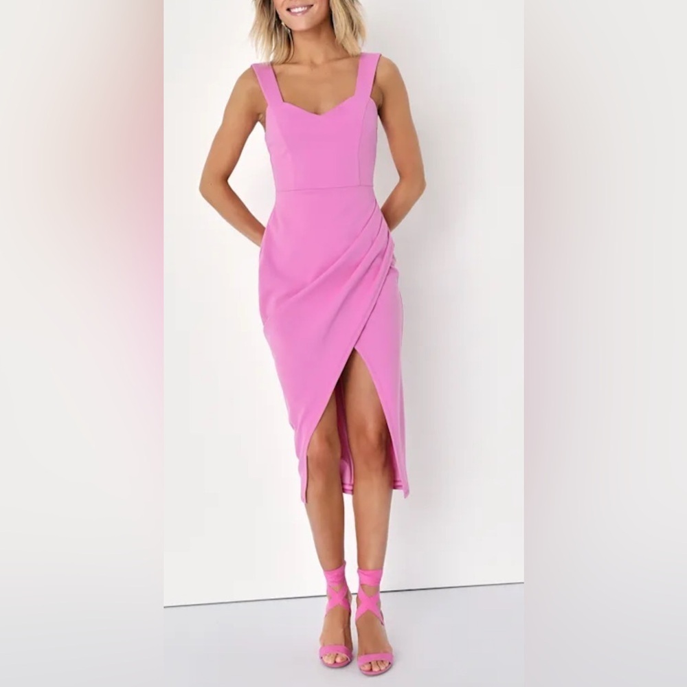 Lulus Pink Sleeveless Midi Dress Size Large NWT Cocktail Formal Wedding Guest